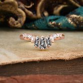 Baguette Cut Black Rutilated Quartz Half Eternity Curved Wedding Band Stacking Ring